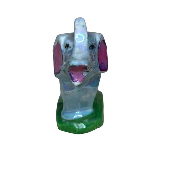 Vintage Lusterware Ceramic Elephant Figurine Pincushion Trunk Up - Picture 2 of 7